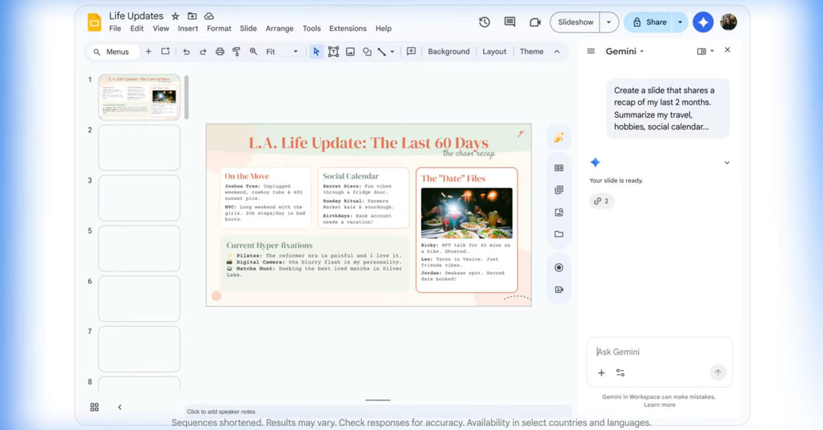 Google Workspace : Gemini peut désormais générer des documents, tableaux et présentations